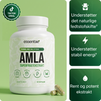 Essentae Amla-flaske med kapsler og produktinformation.