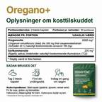 Oplysninger om ingredienser og brug ved siden af en Essentae-pose med oregano.